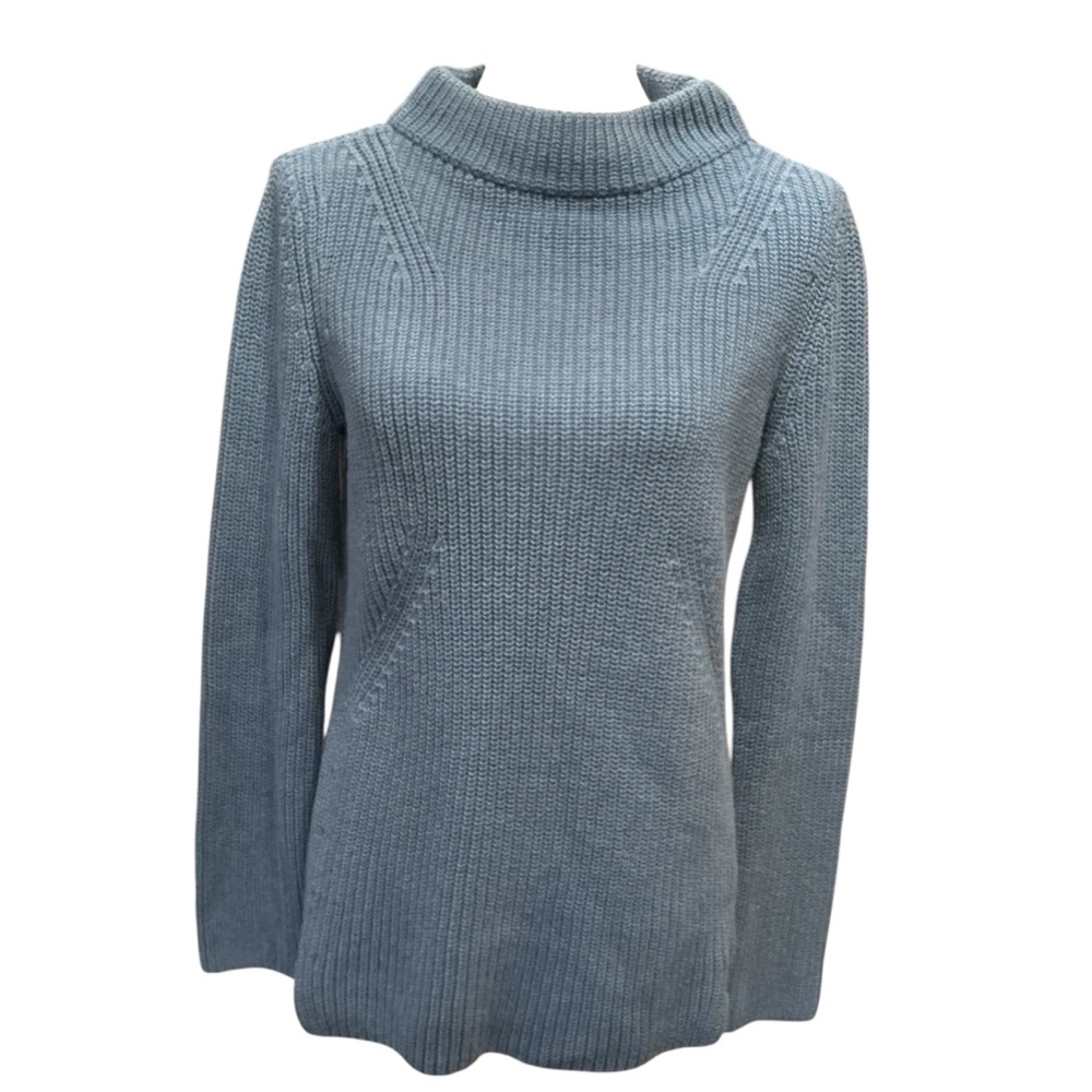 Talbots Blue Ribbed Pullover Mock Turtleneck Cotton Sweater Size Medium